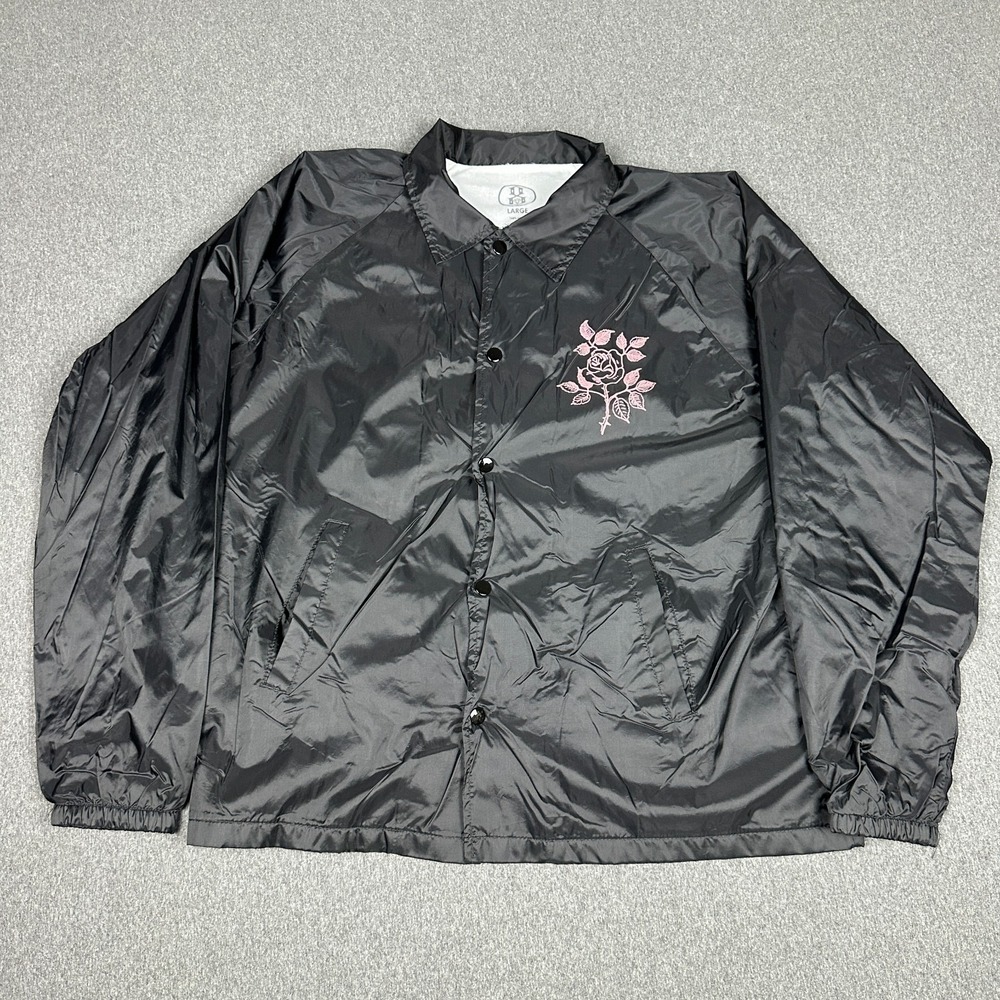 REBEL8 x BOW3RY Dead Eyes Coaches Jacket Mens Large Black Pink Rose Windbreaker